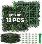 Grass Wall 12 Pack 10"x10" Artificial Boxwood Hedge Wall Panels, Privacy Hedge Screen Faux Boxwood for Outdoor