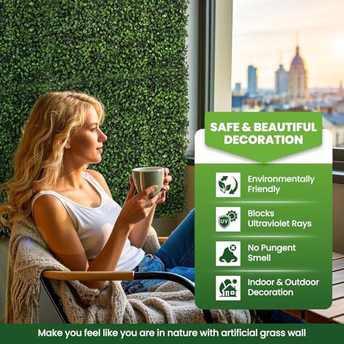 Grass Wall 12 Pack 10"x10" Artificial Boxwood Hedge Wall Panels, Privacy Hedge Screen Faux Boxwood for Outdoor, alternate