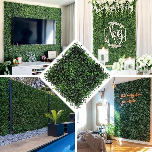 Grass Wall 12 Pack 10"x10" Artificial Boxwood Hedge Wall Panels, Privacy Hedge Screen Faux Boxwood for Outdoor, alternate