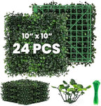 Grass Wall 24 Pack 10"x10" Artificial Boxwood Hedge Wall Panels, Privacy Hedge Screen Faux Boxwood for Outdoor