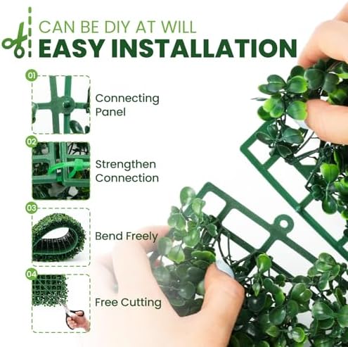 Grass Wall 24 Pack 10"x10" Artificial Boxwood Hedge Wall Panels, Privacy Hedge Screen Faux Boxwood for Outdoor, alternate
