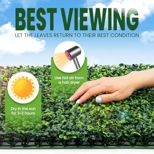 Grass Wall 24 Pack 10"x10" Artificial Boxwood Hedge Wall Panels, Privacy Hedge Screen Faux Boxwood for Outdoor, alternate