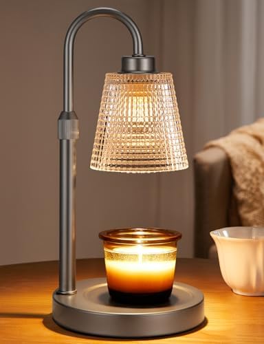 Gray Candle Warmer Lamp with Timer, Dimmable Candle Warmer for Jar Candles, Height Adjustable Wax Melts Warmer