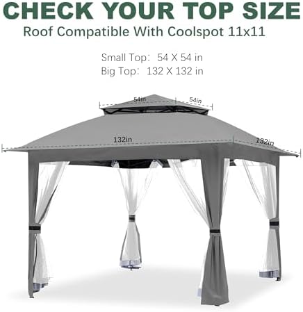Gray Gazebo Cover Compatible with COOS Bay 11x11, CoolSpot 11'x11', alternate view 6