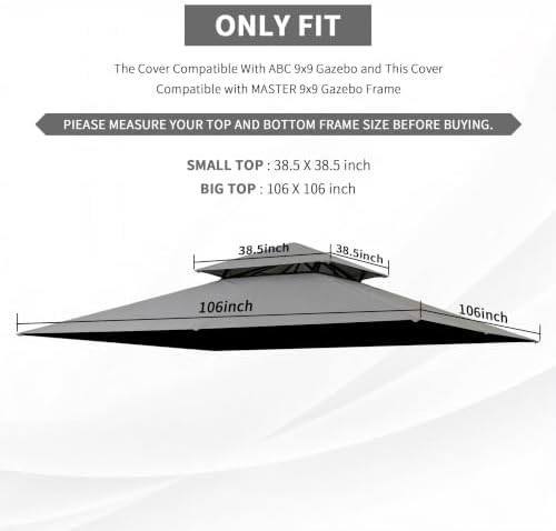 Gray Replacement Gazebo Cover Compatible with ABC 9X9ft in 9X9ft, alternate view 3