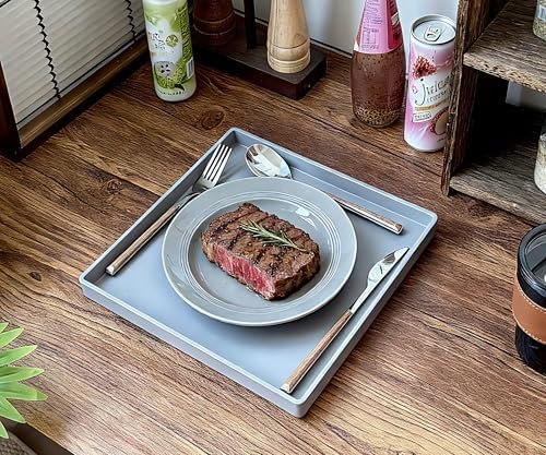 Gray Square Tray 11 Inch - 3 Pack Hard Plastic Decorative Tray in 10.2"L x 5.5"W x 1.1"H in Gray, alternate view 6