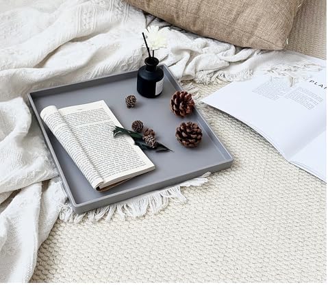 Gray Square Tray 11 Inch - 3 Pack Hard Plastic Decorative Tray in 10.2"L x 5.5"W x 1.1"H in Gray, alternate view 7