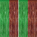 Green and Brown Metallic Fringe Curtains 2 Pack, Tinsel Backdrop for Party