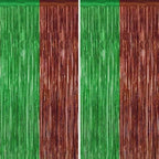 Green and Brown Metallic Fringe Curtains 2 Pack, Tinsel Backdrop for Party