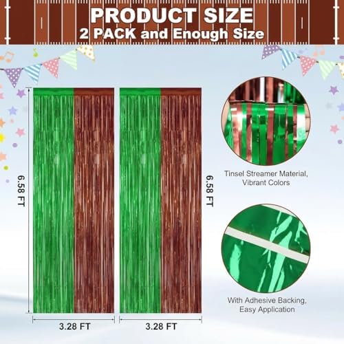 Green and Brown Metallic Fringe Curtains 2 Pack, Tinsel Backdrop for Party, alternate view 2