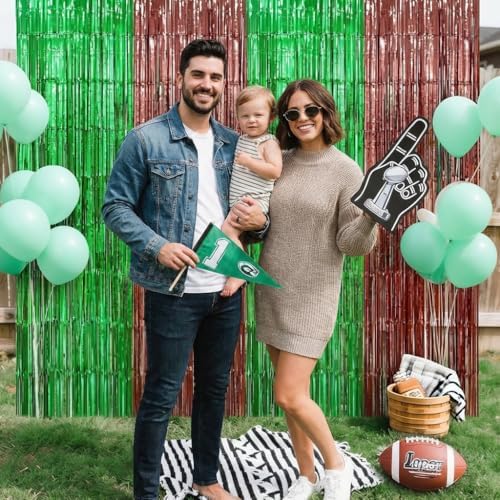 Green and Brown Metallic Fringe Curtains 2 Pack, Tinsel Backdrop for Party, alternate view 4
