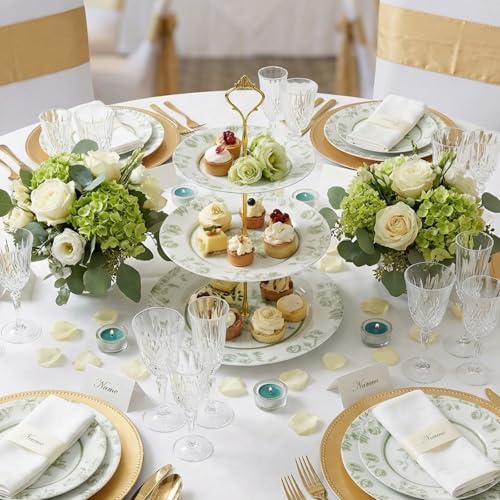 Green and White Chinoiserie 3 Tier Ceramic Dessert Stand Tray in Green and White, alternate view 3