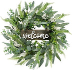 Green Artificial Eucalyptus Wreath with Welcome Sign 20in Mixed White Berries Spring Summer Wreath for Front