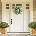 Green Artificial Eucalyptus Wreath with Welcome Sign 20in Mixed White Berries Spring Summer Wreath for Front, alternate view