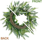 Green Artificial Eucalyptus Wreath with Welcome Sign 20in Mixed White Berries Spring Summer Wreath for Front, alternate view