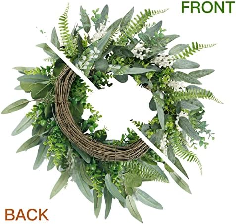 Green Artificial Eucalyptus Wreath with Welcome Sign 20in Mixed White Berries Spring Summer Wreath for Front, alternate view
