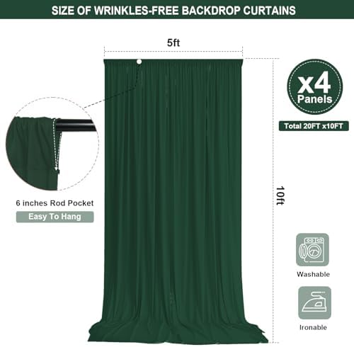 Green Backdrop Curtain - 20x10FT Back Drop Curtains for Parties Wrinkle-Free Soft Polyester Backdrop Wedding, alternate view