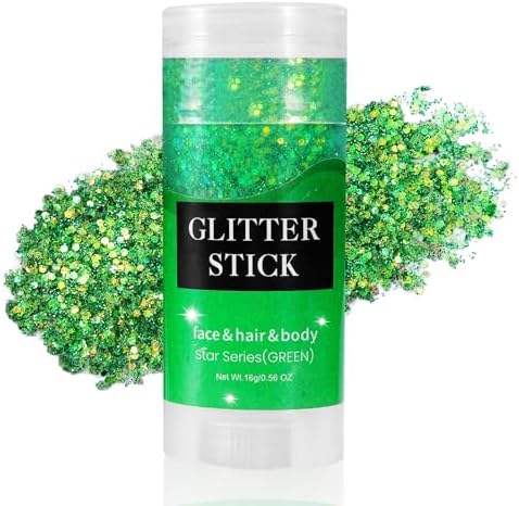 Green Body Glitter Stick, Mardi Gras Face Hair Glitter, Festival Rave Outfits for Women, St Patricks Day