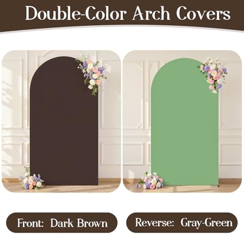 Green Brown Arch Backdrop Cover 6.6FT Party Wedding Arch Covers Stretchy Backdrop Baby Shower Bridal Shower, alternate view 2