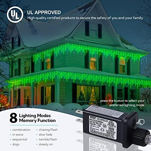 Green Christmas Icicle Lights, 33FT 360 LED 60 Drops, alternate view 3