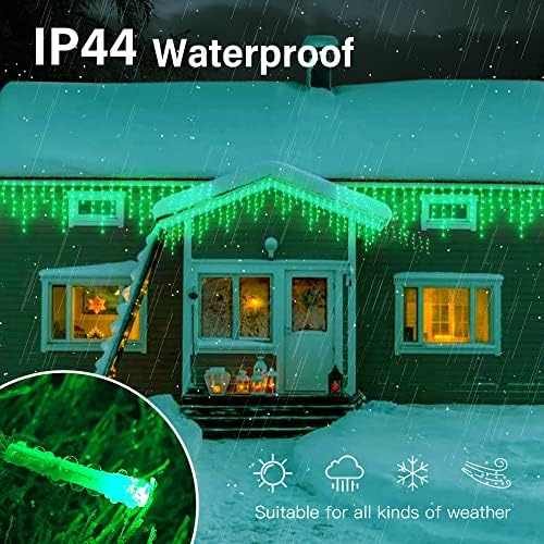 Green Christmas Icicle Lights, 33FT 360 LED 60 Drops, alternate view 6