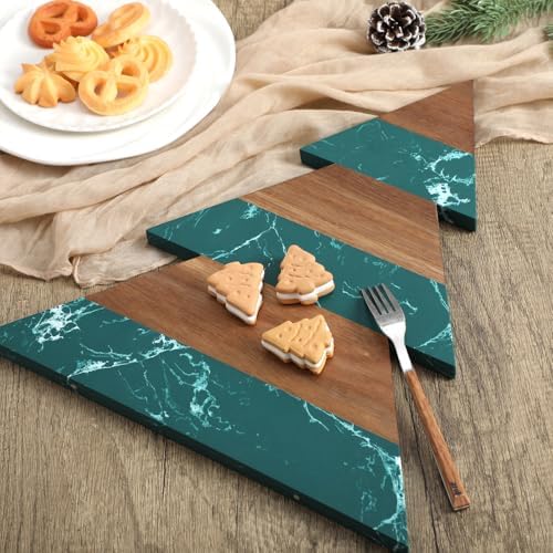 Green Christmas Tree Marble Cheese Board Charcuterie Cutting Tray Marble Serving Decorative for Decoration, alternate view 3