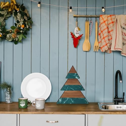 Green Christmas Tree Marble Cheese Board Charcuterie Cutting Tray Marble Serving Decorative for Decoration, alternate view 6