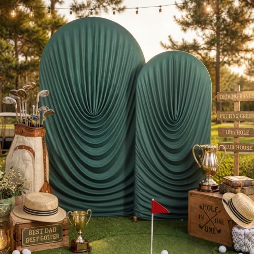 Green Draped Arch Cover Set, 7.2FT & 6FT Ruched Ripple Backdrop in 6+7.2FT in Green