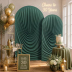 Green Draped Arch Cover Set, 7.2FT & 6FT Ruched Ripple Backdrop in 6+7.2FT in Green, alternate view 3