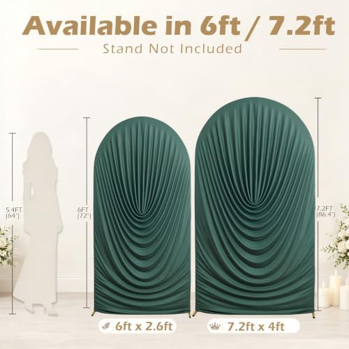 Green Draped Arch Cover Set, 7.2FT & 6FT Ruched Ripple Backdrop in 6+7.2FT in Green, alternate view 5