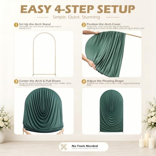 Green Draped Arch Cover Set, 7.2FT & 6FT Ruched Ripple Backdrop in 6+7.2FT in Green, alternate view 7