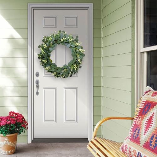 Green Eucalyptus Wreath 26 Inch Greenery Wreaths for Front Door Artificial Spring Summer Wreath with Green, alternate view 2