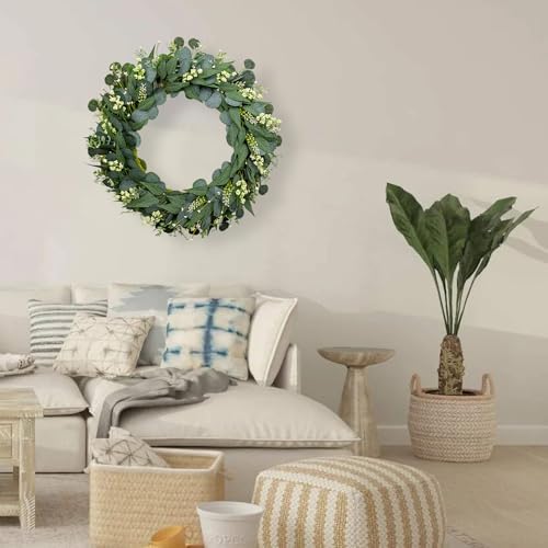 Green Eucalyptus Wreath 26 Inch Greenery Wreaths for Front Door Artificial Spring Summer Wreath with Green, alternate view 4