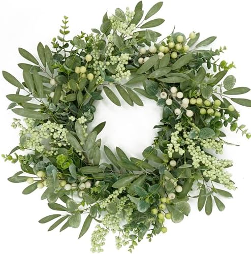 Green Eucalyptus Wreaths for Front Door Spring Summer Wreath with Eucalyptus Leaves, Olives Leaves, Mixed Berry