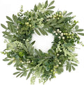 Green Eucalyptus Wreaths for Front Door Spring Summer Wreath with Eucalyptus Leaves, Olives Leaves, Mixed Berry