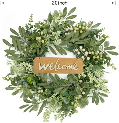 Green Eucalyptus Wreaths for Front Door Spring Summer Wreath with Eucalyptus Leaves, Olives Leaves, Mixed Berry, alternate