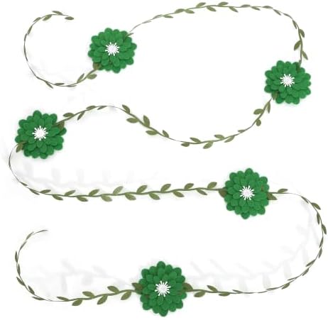 Green Felt Daisy Wreath - Flower Leaf Vine Banner