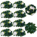 Green Flowers Artificial for Weddings: 10 Pcs, Fake Rose Balls in 9.5"x4.75" in Hunt Green & Forest Green &