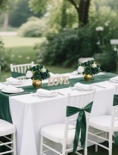 Green Flowers Artificial for Weddings: 10 Pcs, Fake Rose Balls in 9.5"x4.75" in Hunt Green & Forest Green &, alternate view 2