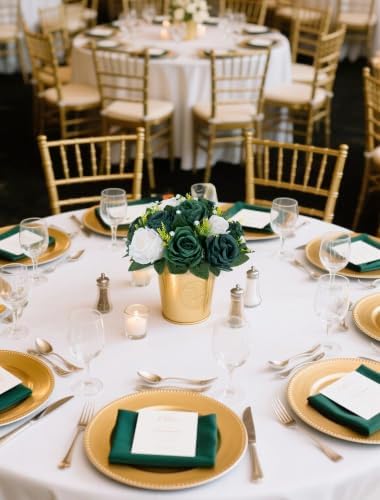 Green Flowers Artificial for Weddings: 10 Pcs, Fake Rose Balls in 9.5"x4.75" in Hunt Green & Forest Green &, alternate view 3