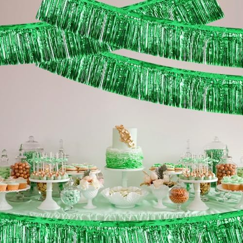 Green Fringe Garland Banner 3Pack 30ft Wall Tinsel Foil Streamers in Green, alternate view 4