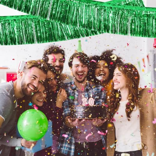 Green Fringe Garland Banner 3Pack 30ft Wall Tinsel Foil Streamers in Green, alternate view 6