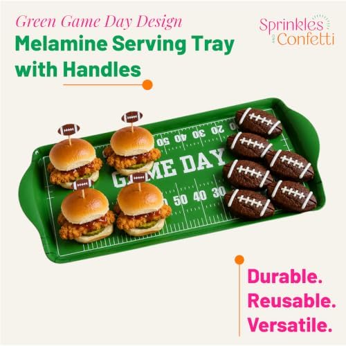 Green Game Day Melamine Serving Tray with Handles Reusable Sports Platter in Green - Game Day, alternate view 3