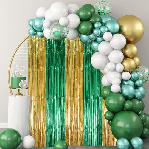 Green Gold Foil Fringe Backdrop Curtains, 3.3x8.2ft, 3 Pack in 3.3x8.2ft, alternate view 2