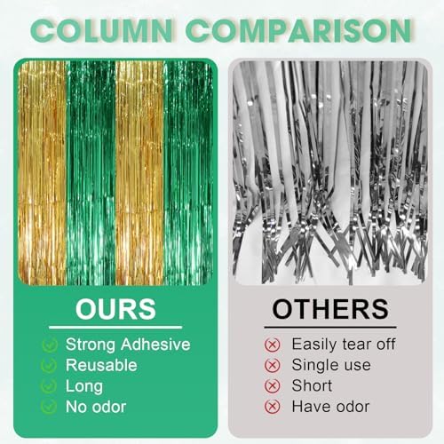 Green Gold Foil Fringe Backdrop Curtains, 3.3x8.2ft, 3 Pack in 3.3x8.2ft, alternate view 4