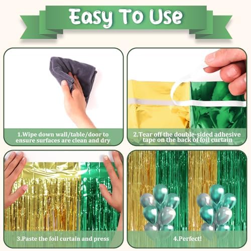 Green Gold Foil Fringe Backdrop Curtains, 3.3x8.2ft, 3 Pack in 3.3x8.2ft, alternate view 5