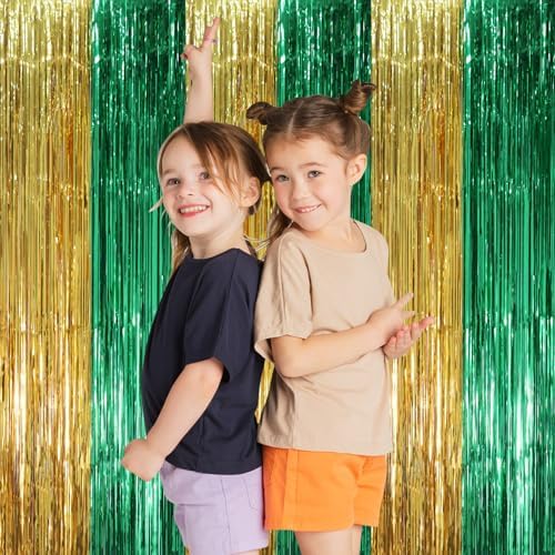 Green Gold Foil Fringe Backdrop Curtains, 3.3x8.2ft, 3 Pack in 3.3x8.2ft, alternate view 7