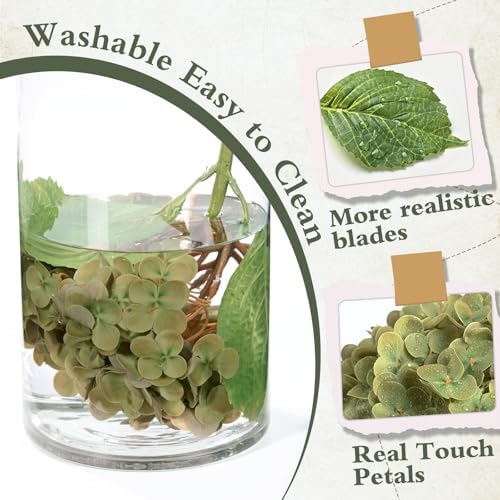 Green Hydrangea Artificial Flowers, 21" Real Touch Hydrangea Flowers, Faux Hydrangea Flowers Outdoor, Latex, alternate view 3