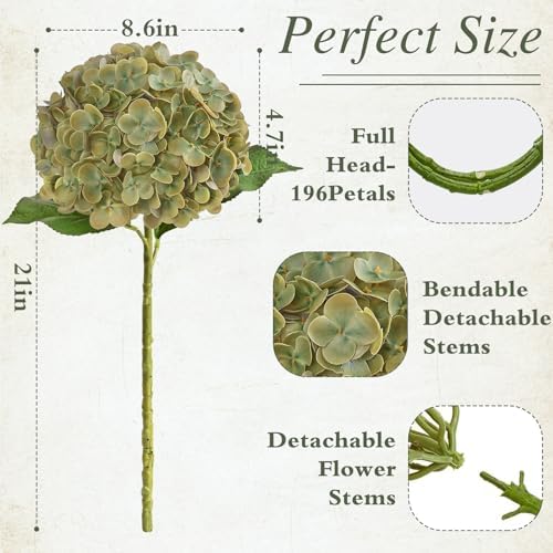 Green Hydrangea Artificial Flowers, 21" Real Touch Hydrangea Flowers, Faux Hydrangea Flowers Outdoor, Latex, alternate view 4