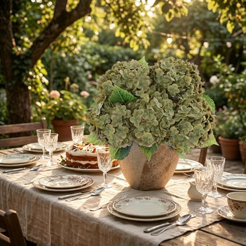 Green Hydrangea Artificial Flowers, 21" Real Touch Hydrangea Flowers, Faux Hydrangea Flowers Outdoor, Latex, alternate view 7